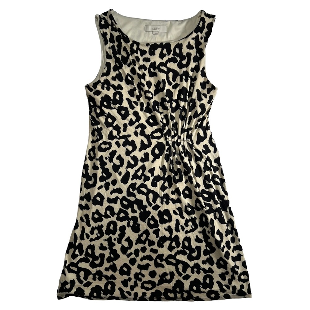 Ann Taylor Loft Cheetah Animal Print Tan Black Sleeveless Size Large Dress
